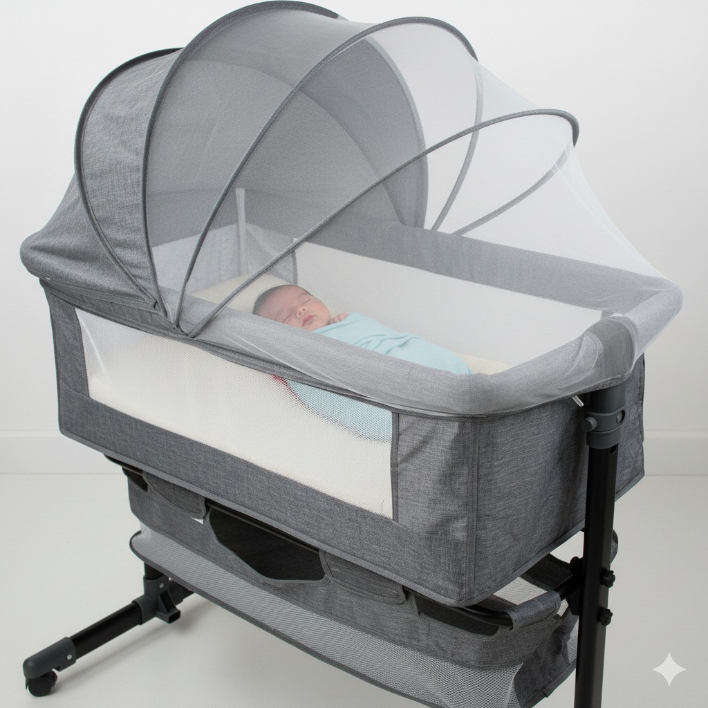 CUNA GRIS COLECHO, MECEDORA Y PORTATIL